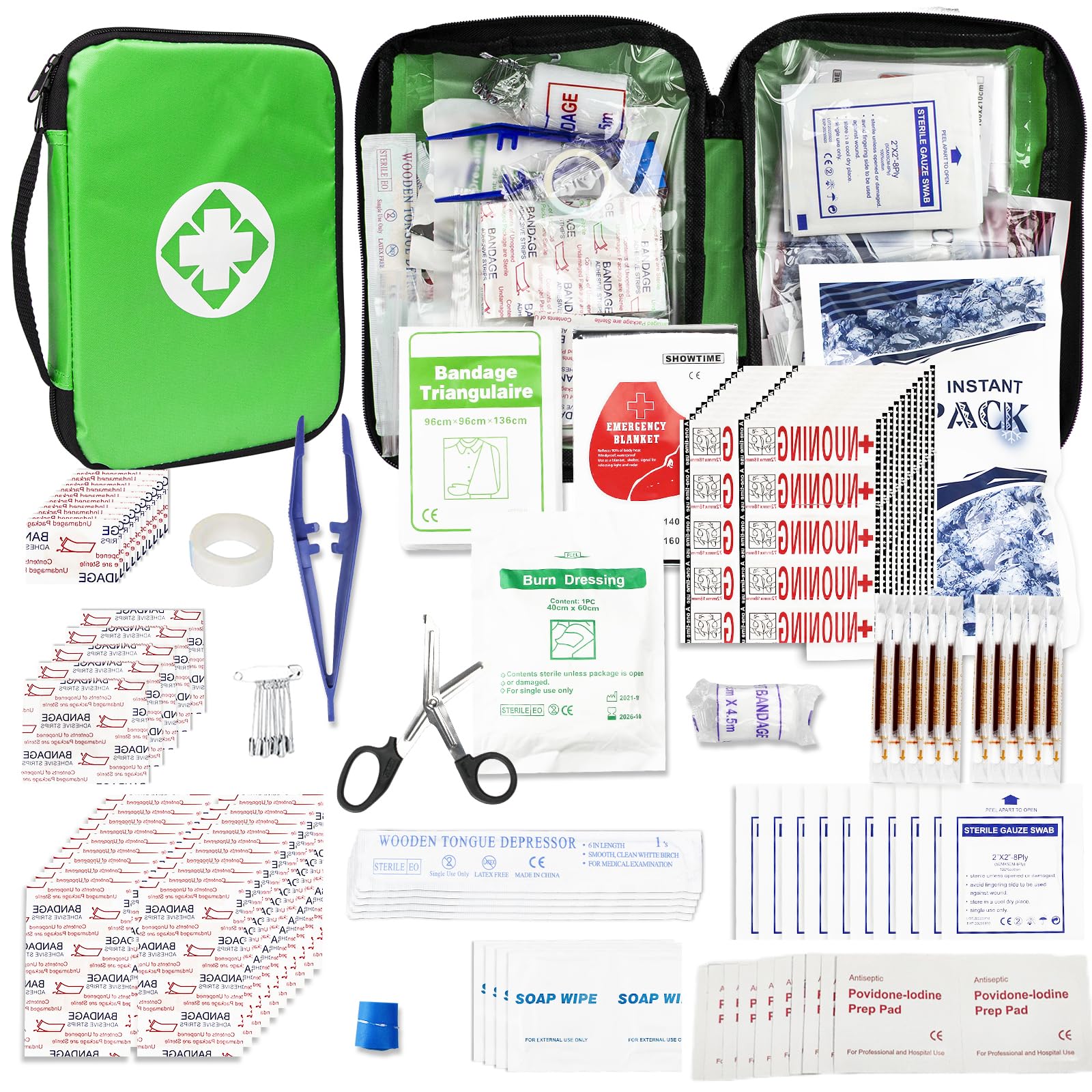 Travel-First Aid-Kit Car-Home 300PCS Survival-Kit Outdoor-Adventure - Small Portable Red Emergency Essential Sets Office Hiking Camping Business Public Must Have First Aid Gear Equipment 1st Aid